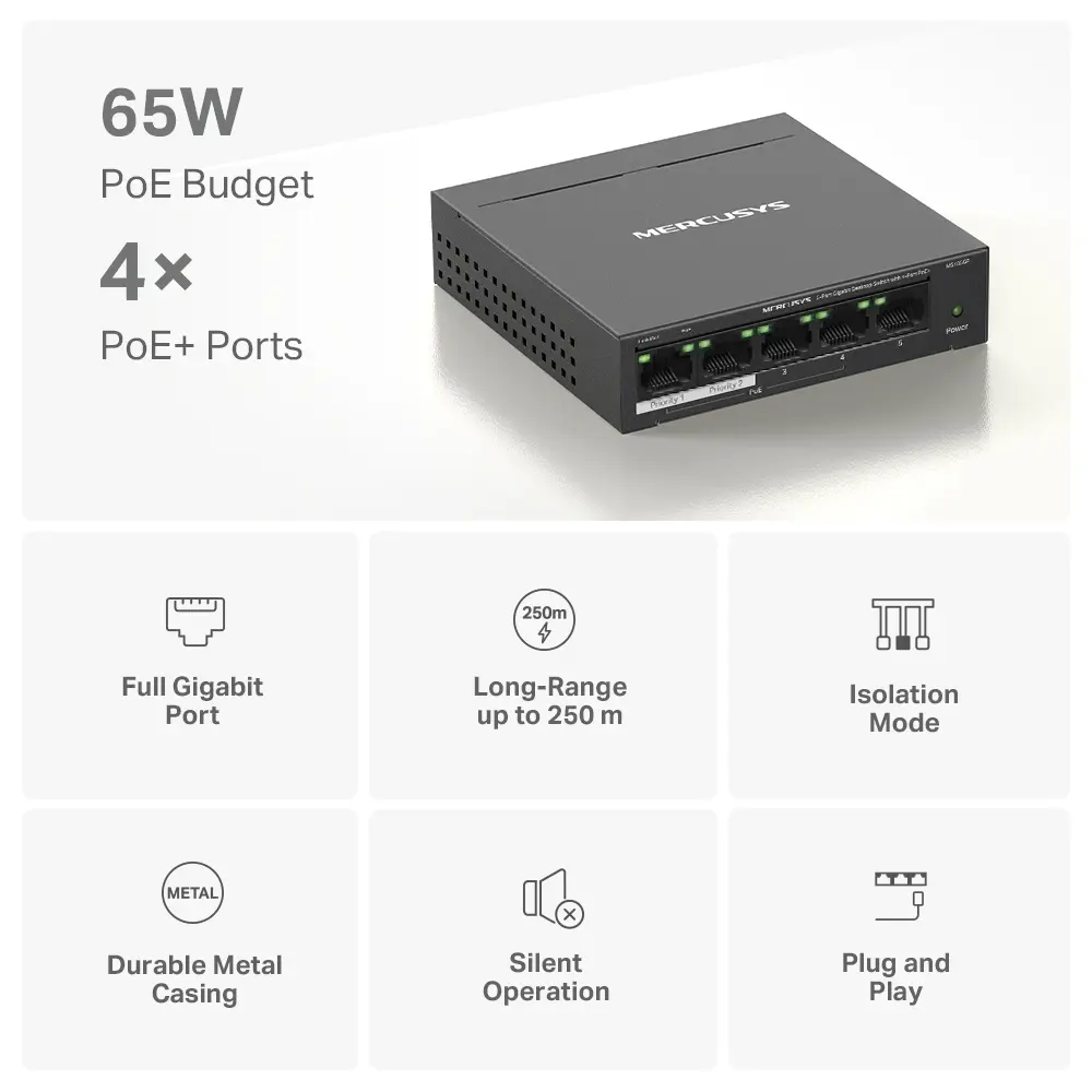 5Port 1Gbps 4xPoE+ 65W MERCUSYS - Afbeelding 4
