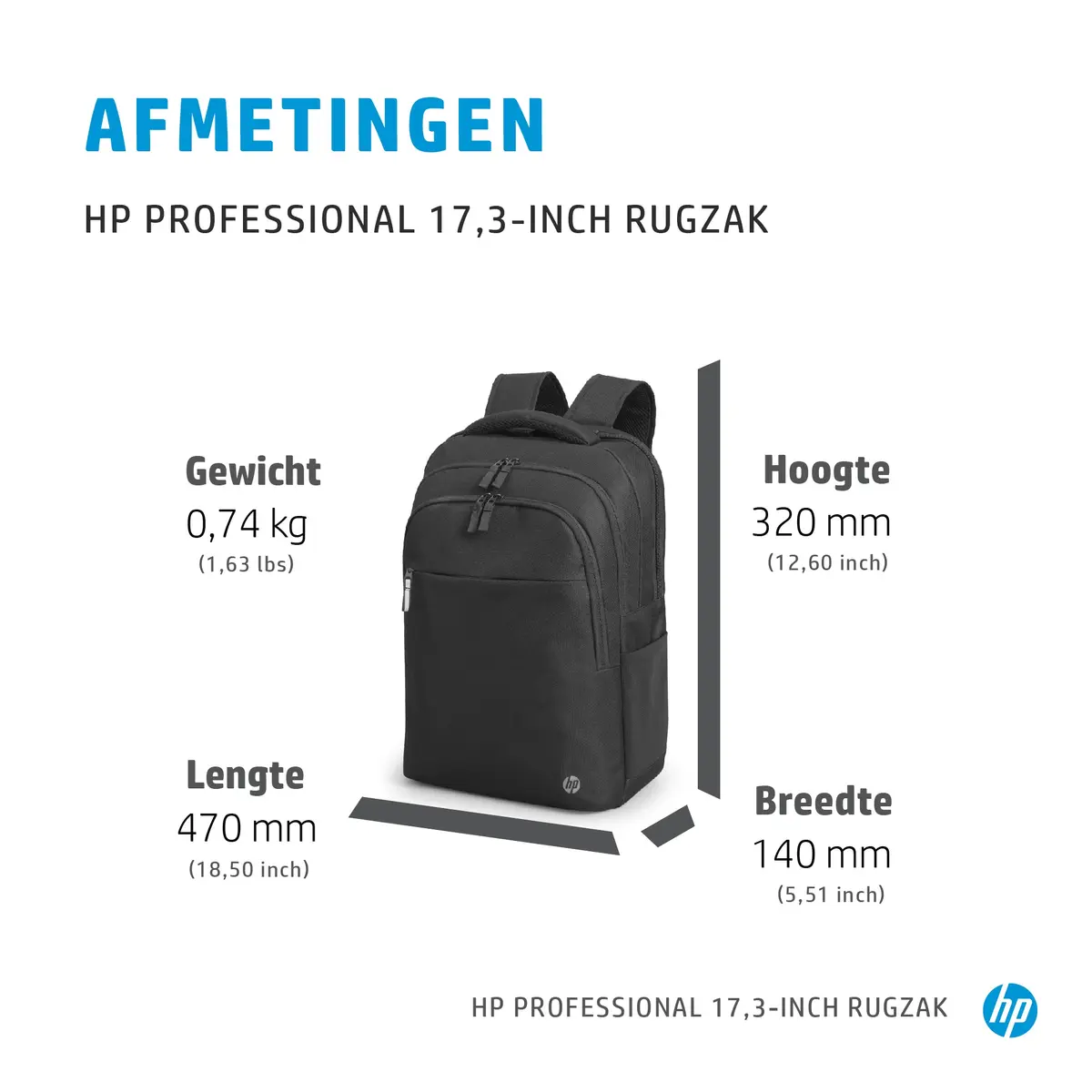 Tas 17,3" HP Professional Backpack Zwart - Afbeelding 3