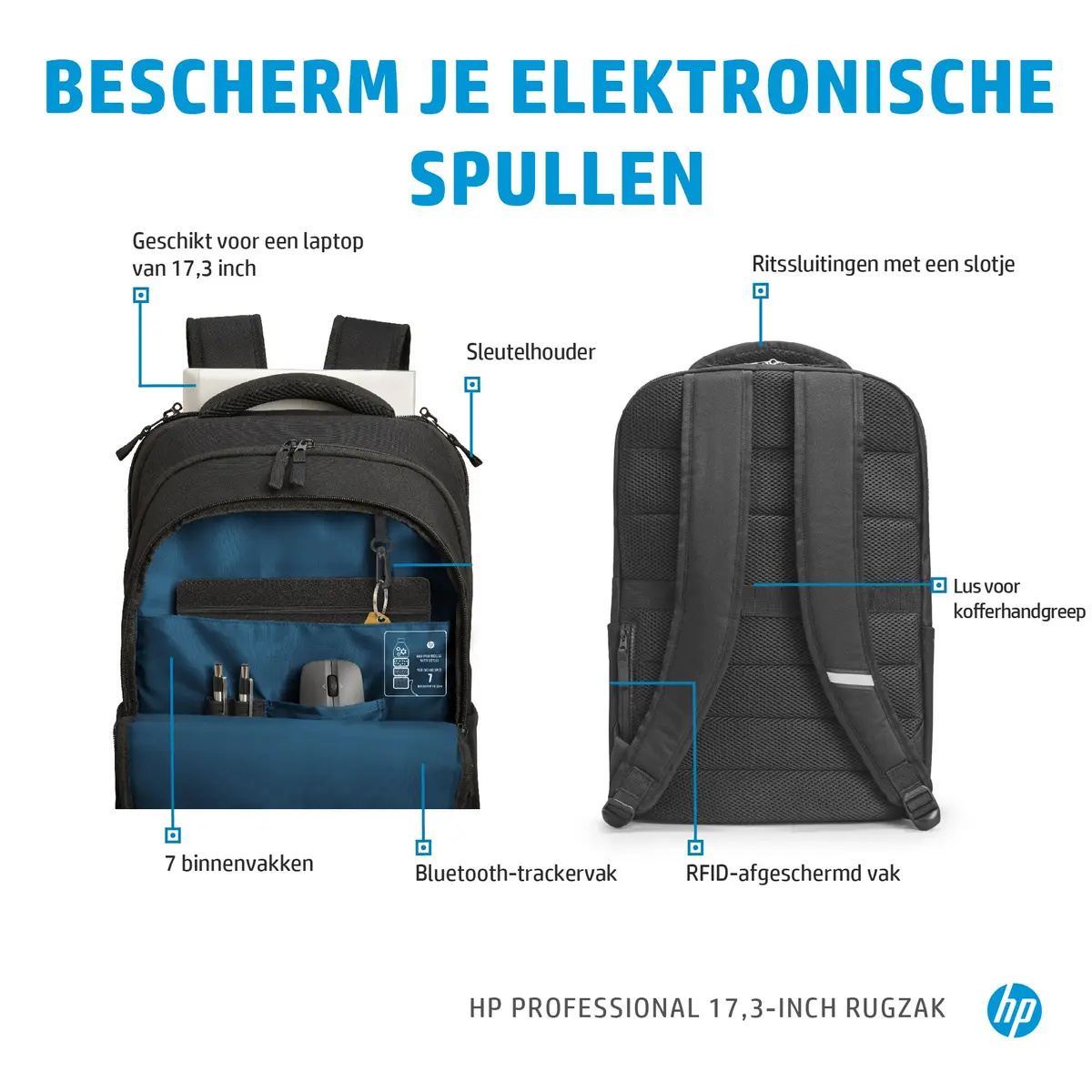 Tas 17,3" HP Professional Backpack Zwart - Afbeelding 6
