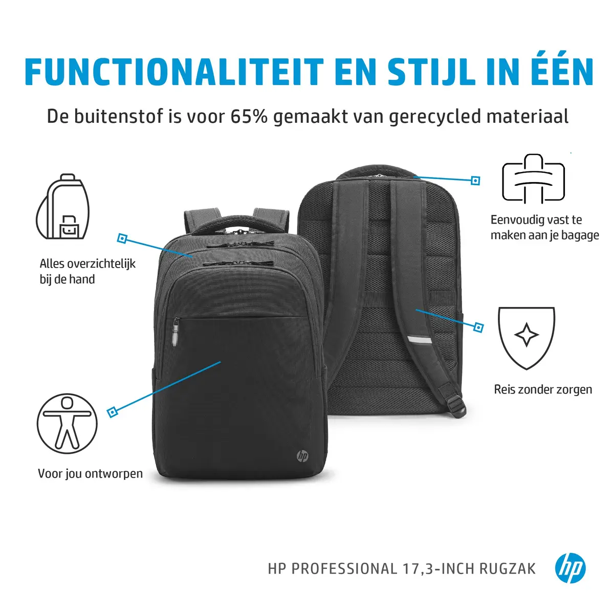 Tas 17,3" HP Professional Backpack Zwart - Afbeelding 7
