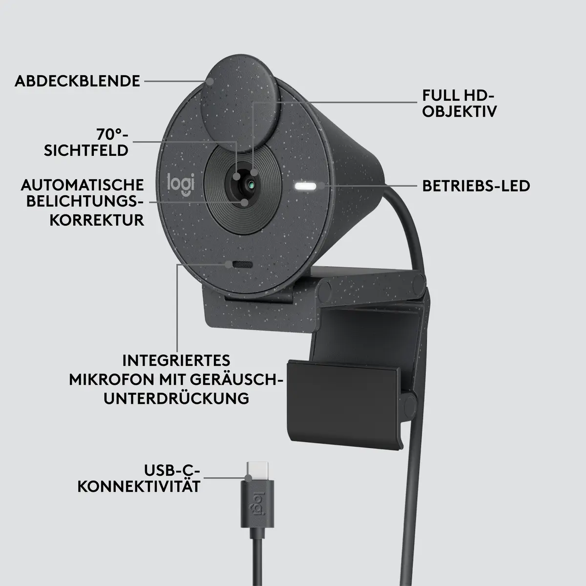 Logitech WebCam USB-C Brio 300 FHD Graphite - Afbeelding 11