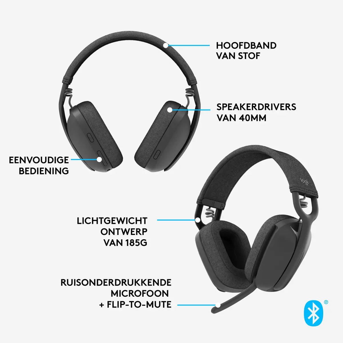 Logitech Stereo Headset Zone Vibe 100 BT Graphite - Afbeelding 13