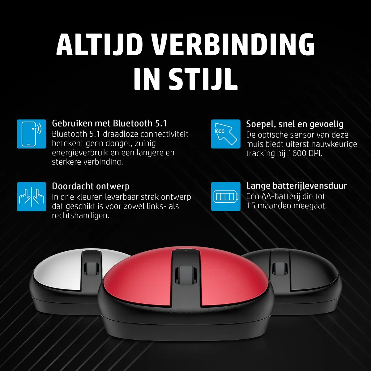 HP 240 Optical USB-A Zwart Retail Wireless Bluetooth - Afbeelding 7
