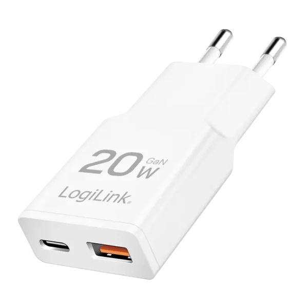 Lader 230V 1xUSB-C 20W+1xUSB-A 18W LogiLink Zwart