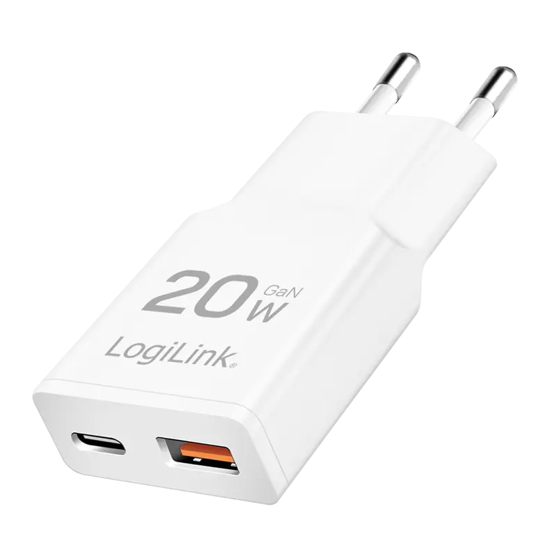 Lader 230V 1xUSB-C 20W+1xUSB-A 18W LogiLink Zwart