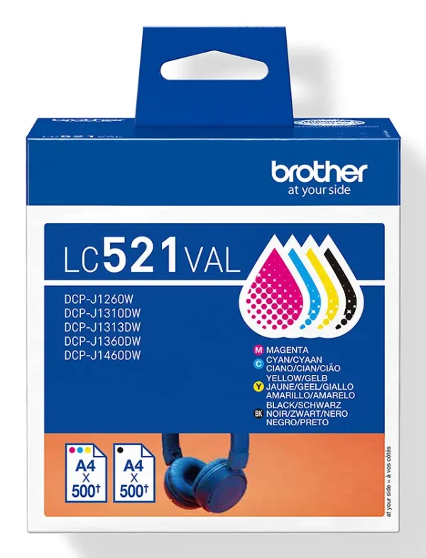 Brother LC-521VAL Value Pack 4x 500 pagina´s (Origineel)