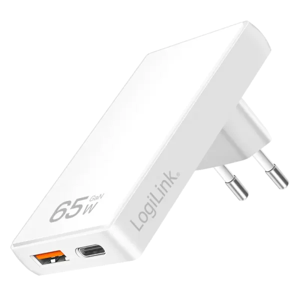 Lader 230V 1xUSB-C 65W+1xUSB-A 18W LogiLink Zwart