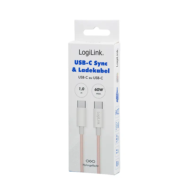 USB-C 2.0(M) USB-C(M) 1.0m LogiLink 60W/480Mbps roze - Afbeelding 4