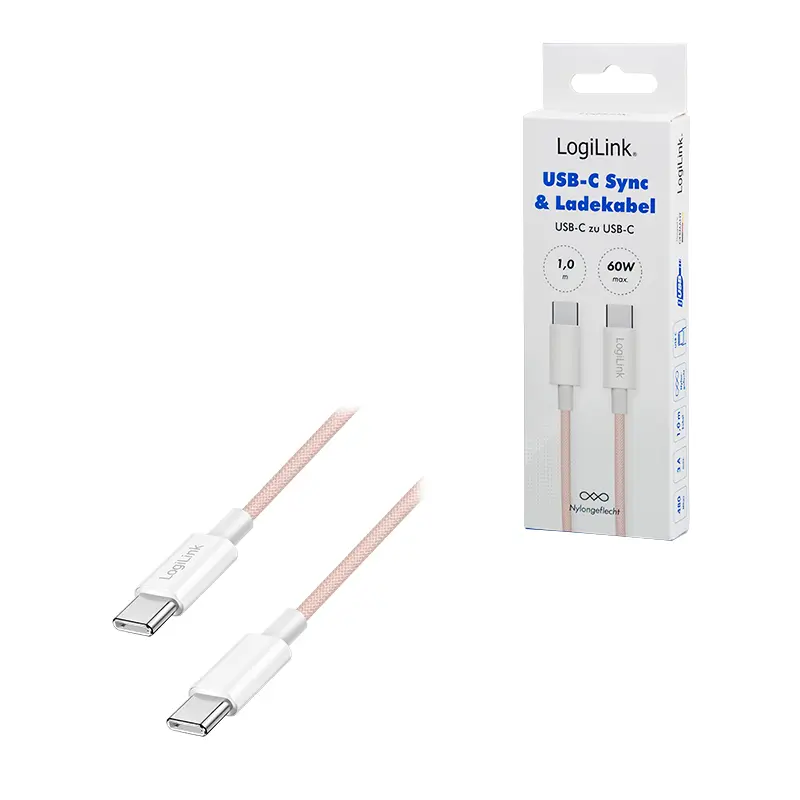 USB-C 2.0(M) USB-C(M) 1.0m LogiLink 60W/480Mbps roze - Afbeelding 5