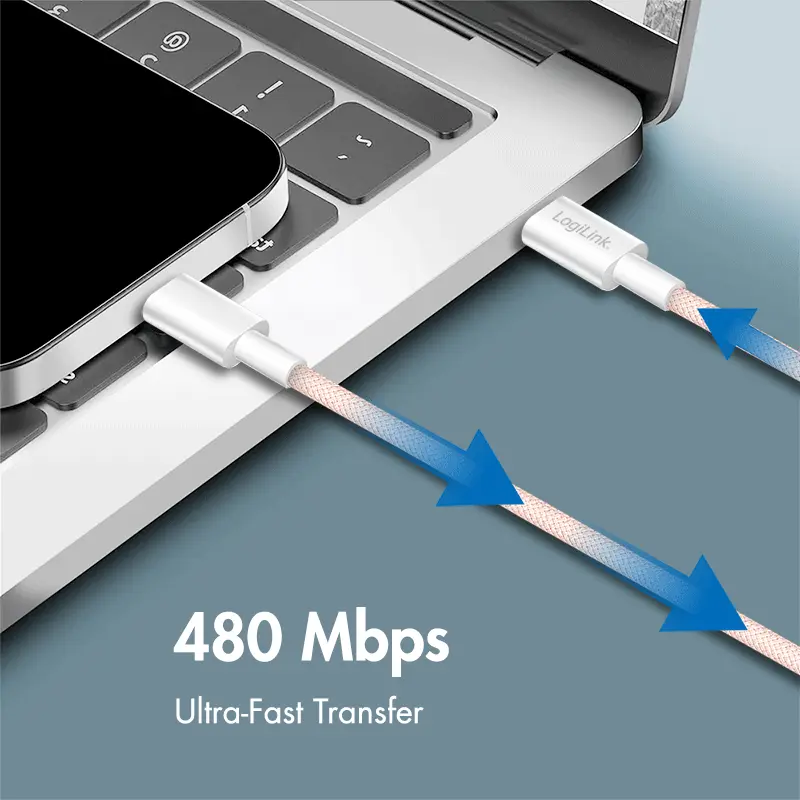 USB-C 2.0(M) USB-C(M) 1.0m LogiLink 60W/480Mbps roze - Afbeelding 8