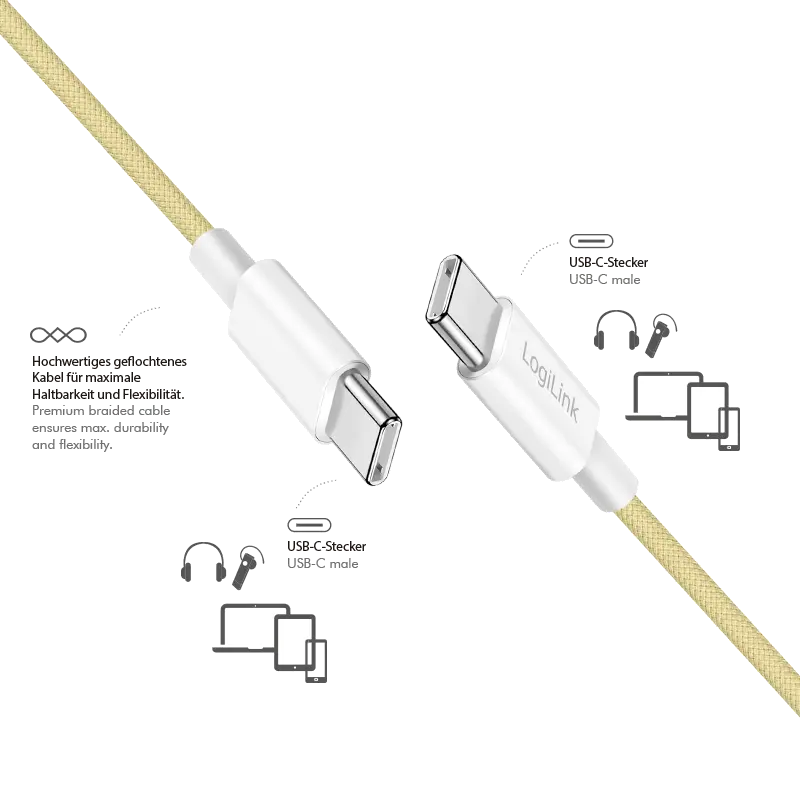 USB-C 2.0(M) USB-C(M) 1.0m LogiLink 60W/480Mbps geel - Afbeelding 3