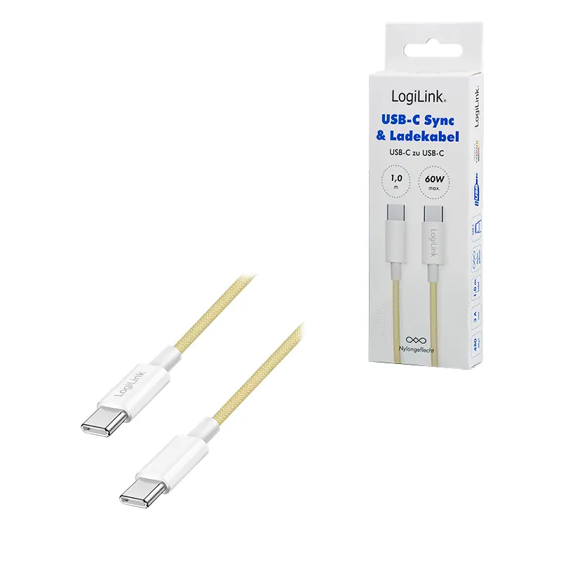 USB-C 2.0(M) USB-C(M) 1.0m LogiLink 60W/480Mbps geel - Afbeelding 5