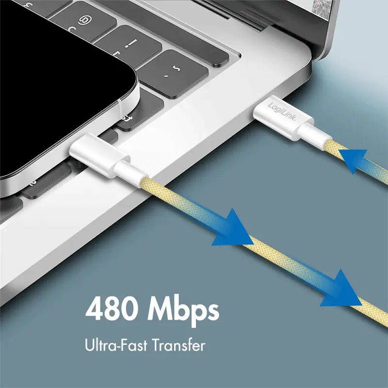 USB-C 2.0(M) USB-C(M) 1.0m LogiLink 60W/480Mbps geel - Afbeelding 8