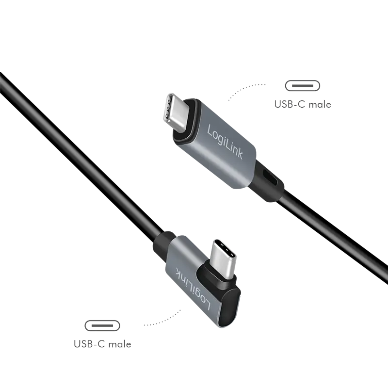 USB-C 2.0(M) 90° USB-C(M) 1.0m LogiLink 100W zwart - Afbeelding 3