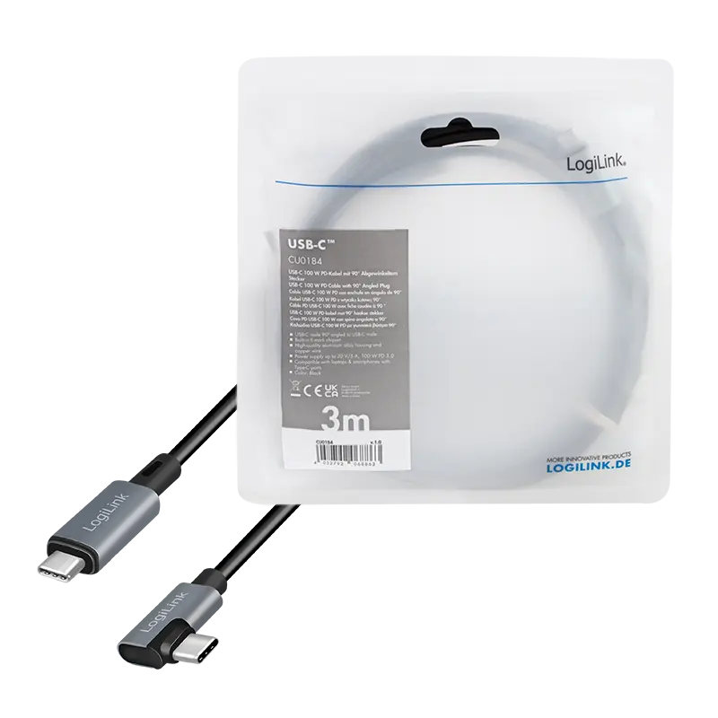 USB-C 2.0(M) 90° USB-C(M) 3.0m LogiLink 100W zwart - Afbeelding 8