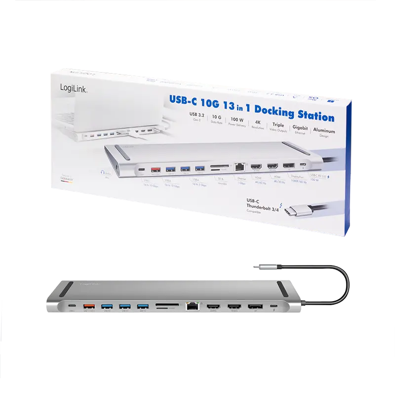 Docking 3xVideo Logilink USB-C, 100W, 4K, 12 Port - Afbeelding 10