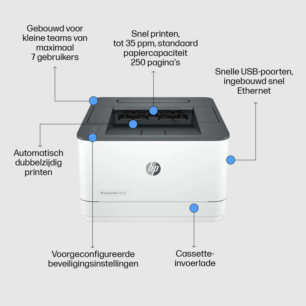 HP LaserJet Pro 3002dn MONO / LAN / Wit-Zwart - Afbeelding 4