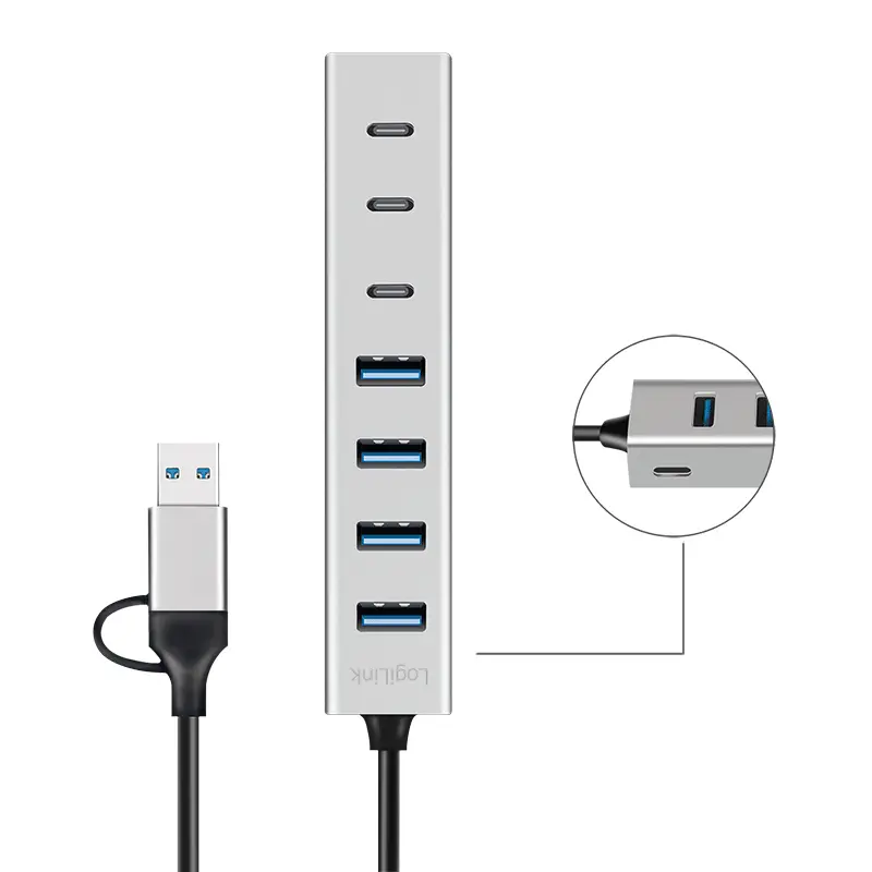 LogiLink 7 Port, USB-C/A --> 3xUSB-C 3.0 + 4xUSB-A 3.0 - Afbeelding 2