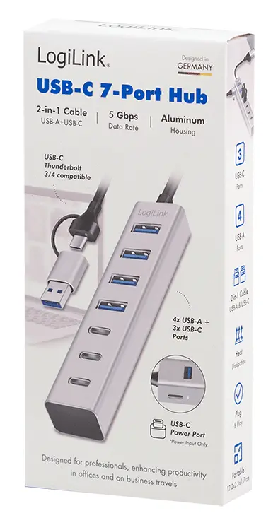 LogiLink 7 Port, USB-C/A --> 3xUSB-C 3.0 + 4xUSB-A 3.0 - Afbeelding 4