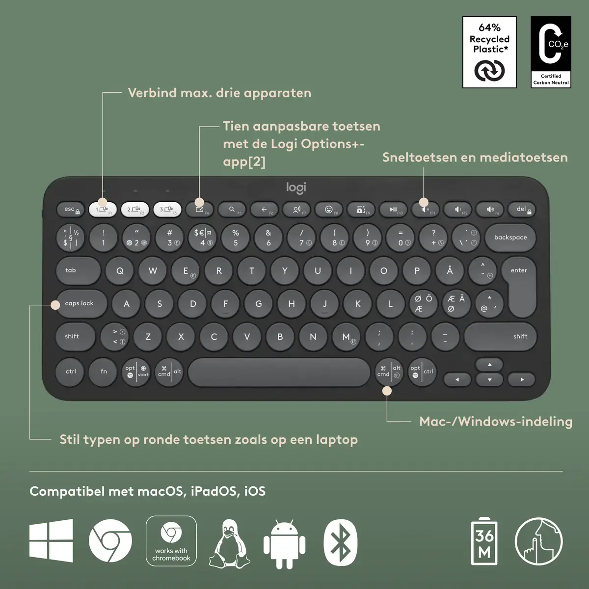 FR DT Logitech K380s Graphite Bluetooth (Franse layout) - Afbeelding 6