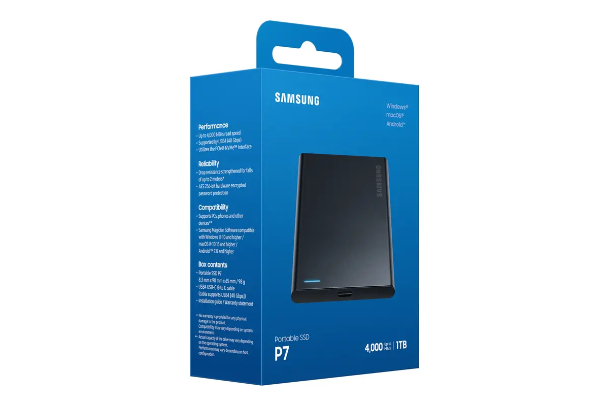 1TB Samsung P7 NVMe/Zwart/USB-C/4000/3700 - Afbeelding 10