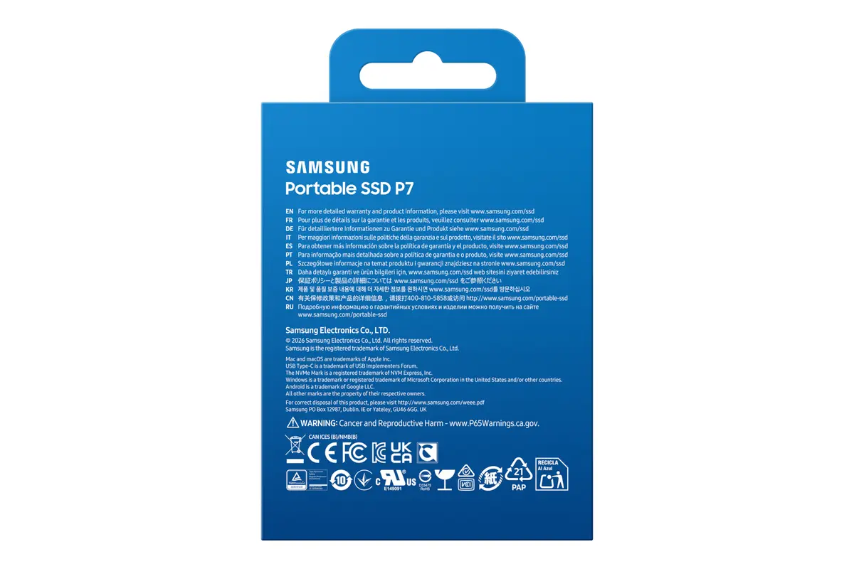 1TB Samsung P7 NVMe/Zwart/USB-C/4000/3700 - Afbeelding 9