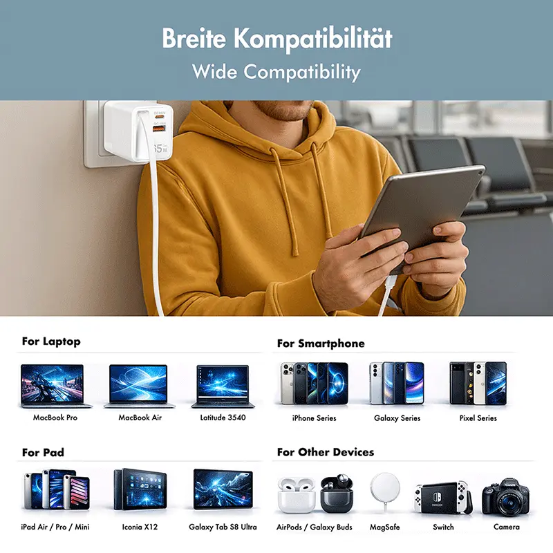 Lader 230V 1xUSB-C 65W+1xUSB-A 18W LogiLink Wit - Afbeelding 10
