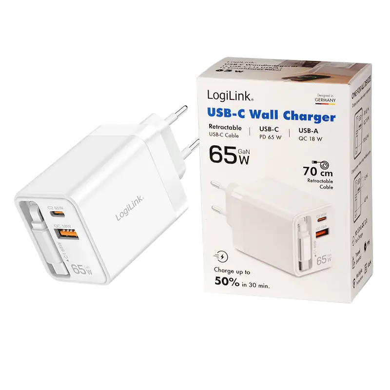 Lader 230V 1xUSB-C 65W+1xUSB-A 18W LogiLink Wit - Afbeelding 5