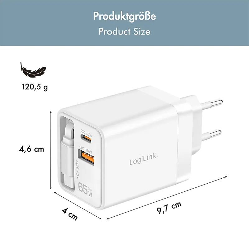 Lader 230V 1xUSB-C 65W+1xUSB-A 18W LogiLink Wit - Afbeelding 6