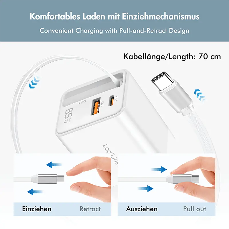 Lader 230V 1xUSB-C 65W+1xUSB-A 18W LogiLink Wit - Afbeelding 8