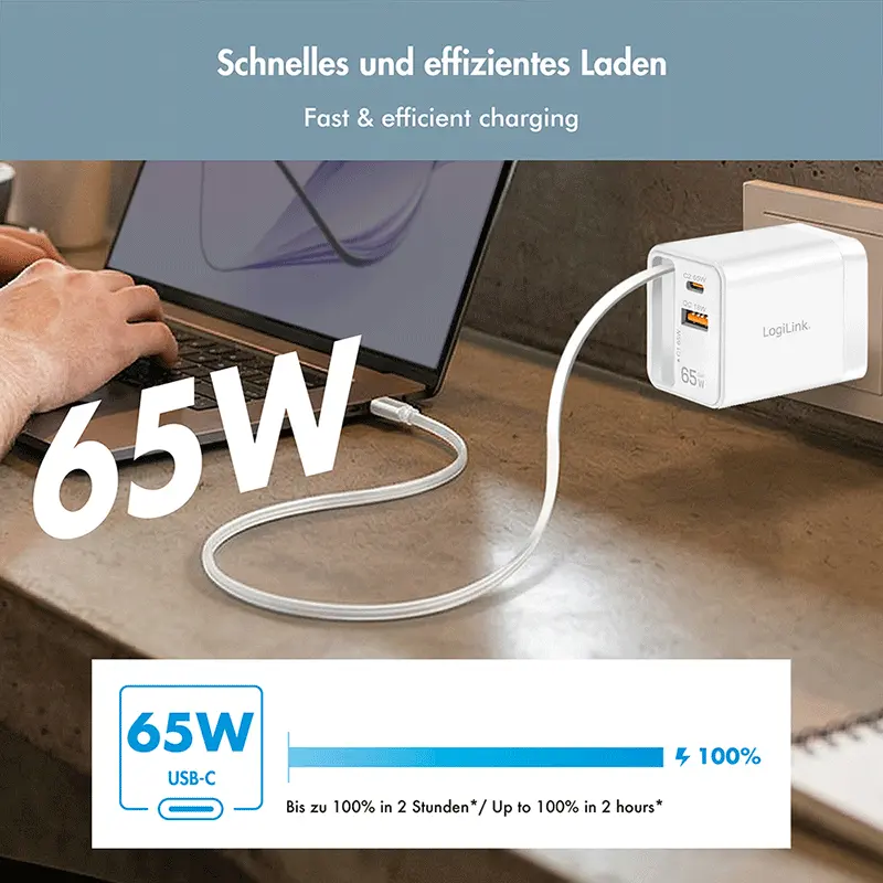 Lader 230V 1xUSB-C 65W+1xUSB-A 18W LogiLink Wit - Afbeelding 9
